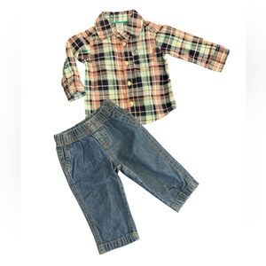 Carter’s baby boy 2pcs set- jeans and button down long sleeve shirt, 6 months